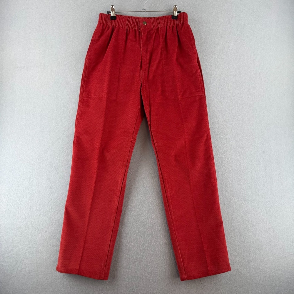 Vintage Lands End Pants Mens 32x28 Red Corduroy Elastic Waist 80s 90s